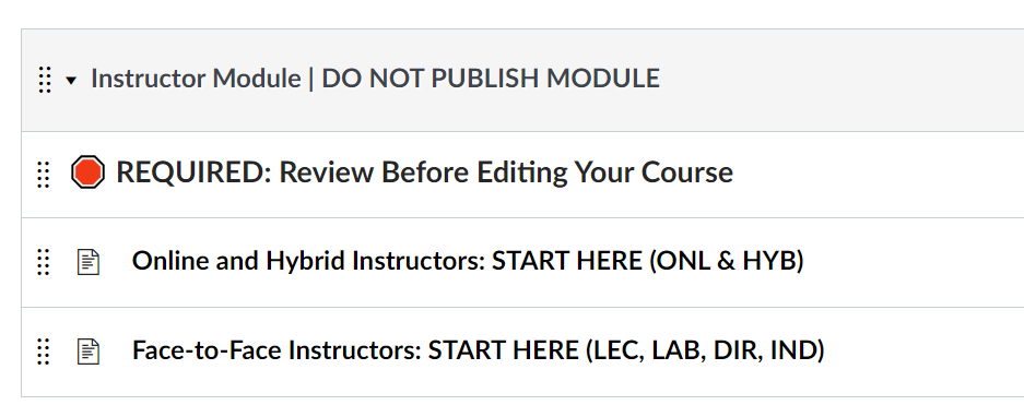 instructor module at top of Canvas Modules page