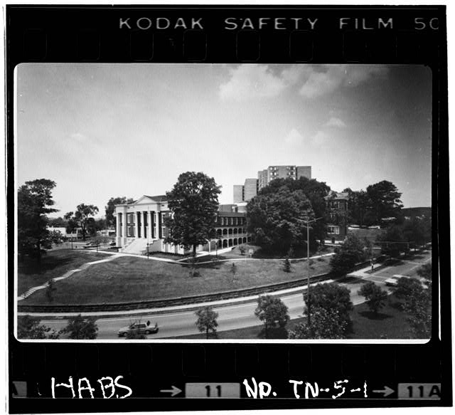 Elevated view of complex with main building in foreground - Tennessee School for the Deaf, Summit Hill Drive & Broadway, Knoxville, Knox County, TN (1983)