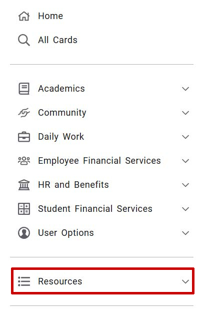 MyLMU side menu with Resources section highlighted in red