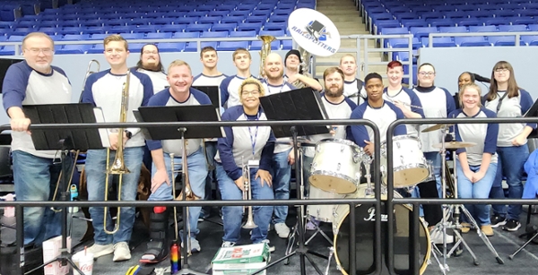 Group photo of the pep band during a game